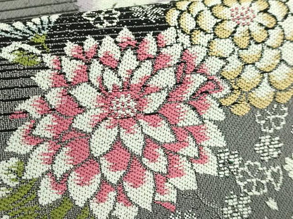 平和屋着物●極上　松田聖子　六通柄袋帯　雪輪舞花文　菊　黒地　金銀糸　やまと誂製　逸品　DZAB5039kh6