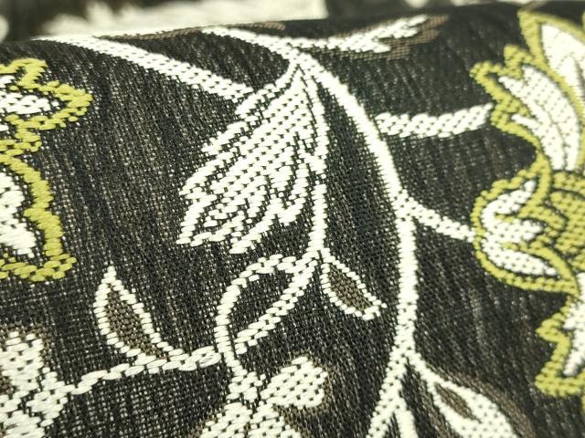 平和屋着物●極上　山岡古都・古都染人　染織美術品　薬墨染　両面　六通柄袋帯　スリーシーズン帯　更紗花文　鳥襷　逸品　DZAB5040kh6
