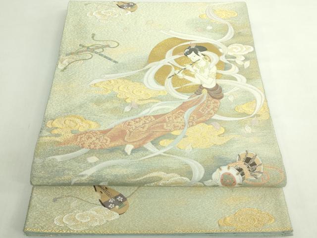平和屋本店●極上　世界的友禅作家　千地泰弘　太鼓柄袋帯　日輪飛天之図　金銀糸　逸品　DZAB5051kh6