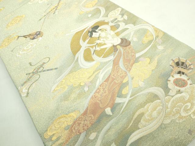平和屋本店●極上　世界的友禅作家　千地泰弘　太鼓柄袋帯　日輪飛天之図　金銀糸　逸品　DZAB5051kh6