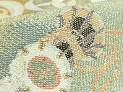 平和屋本店●極上　世界的友禅作家　千地泰弘　太鼓柄袋帯　日輪飛天之図　金銀糸　逸品　DZAB5051kh6