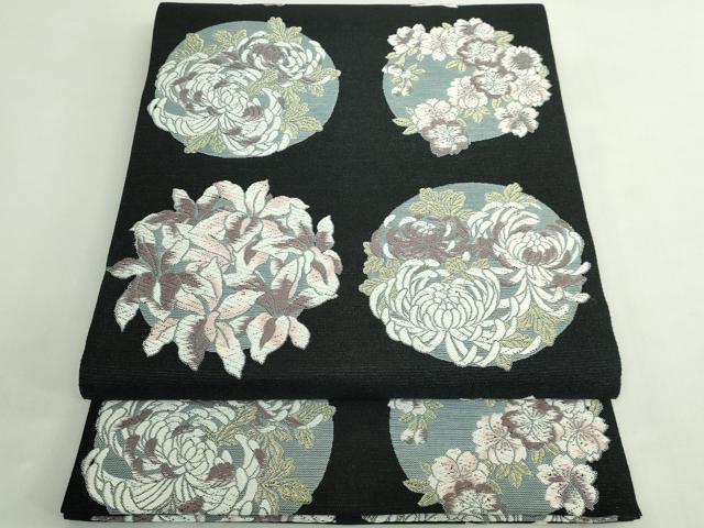 平和屋着物●極上　六通柄袋帯　唐織　花丸文　黒地　金糸　逸品　DZAB5054kh6
