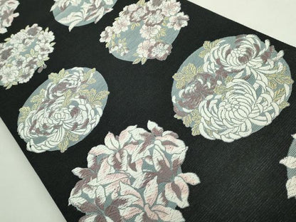 平和屋着物●極上　六通柄袋帯　唐織　花丸文　黒地　金糸　逸品　DZAB5054kh6