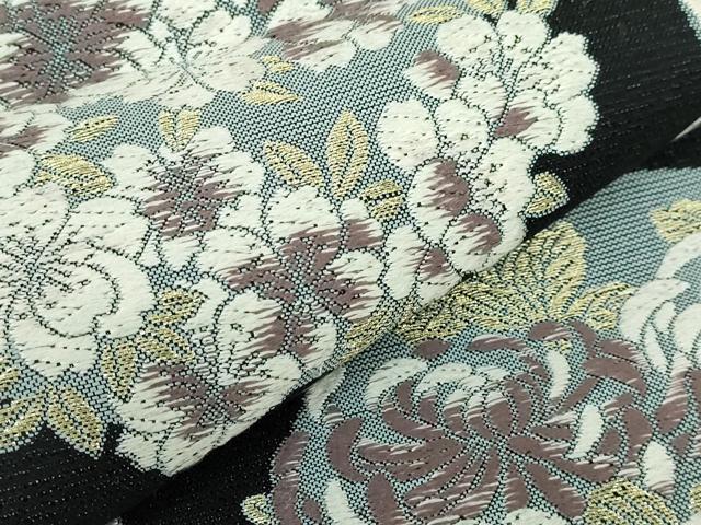 平和屋着物●極上　六通柄袋帯　唐織　花丸文　黒地　金糸　逸品　DZAB5054kh6