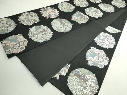 平和屋着物●極上　六通柄袋帯　唐織　花丸文　黒地　金糸　逸品　DZAB5054kh6
