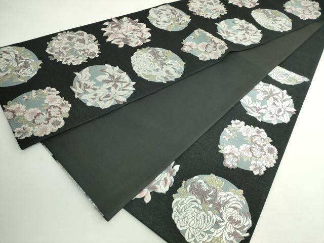 平和屋着物●極上　六通柄袋帯　唐織　花丸文　黒地　金糸　逸品　DZAB5054kh6