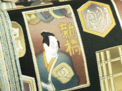 平和屋着物●極上　手染屋　吉兵衛　両面　全通柄袋帯　千社札　反端付き　逸品　DZAB5057kh6