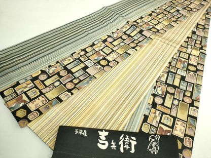 平和屋着物●極上　手染屋　吉兵衛　両面　全通柄袋帯　千社札　反端付き　逸品　DZAB5057kh6