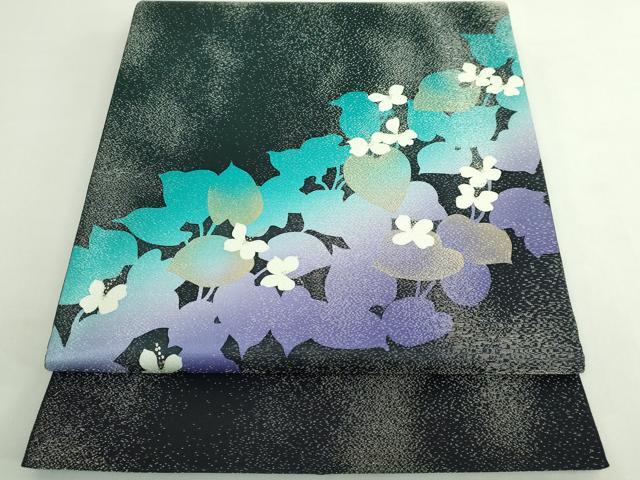 平和屋着物●極上　IKKI流　斉藤一騎　京都の名門ブランド　銀花仙　太鼓柄袋帯　草花文　黒地　金彩　銀通し地　逸品　DZAB5063kh6