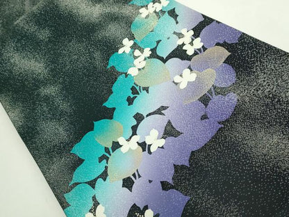 平和屋着物●極上　IKKI流　斉藤一騎　京都の名門ブランド　銀花仙　太鼓柄袋帯　草花文　黒地　金彩　銀通し地　逸品　DZAB5063kh6