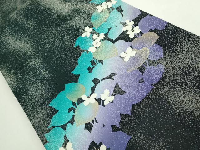 平和屋着物●極上　IKKI流　斉藤一騎　京都の名門ブランド　銀花仙　太鼓柄袋帯　草花文　黒地　金彩　銀通し地　逸品　DZAB5063kh6