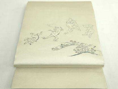 平和屋着物●極上　太鼓柄袋帯　天然ぜんまい糸　鳥獣戯画　逸品　DZAB5070kh6
