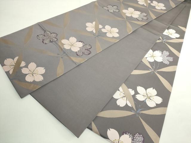 平和屋着物●極上　世界的人形師　辻村寿三郎　ジュサブロー　六通柄袋帯　舞桜　鈍色地　金糸　上代38万　反端付き　逸品　DZAB5072kh6
