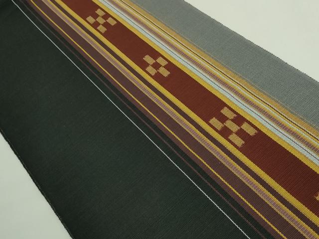 平和屋着物●極上　沖縄県伝統工芸品　八重山ミンサー　手織り　八寸名古屋帯　間道　綿　逸品　DZAB5075kh6