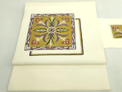 平和屋着物●極上　塩瀬　九寸名古屋帯　駒刺繍　草花文　金彩　逸品　DZAB5082kh6