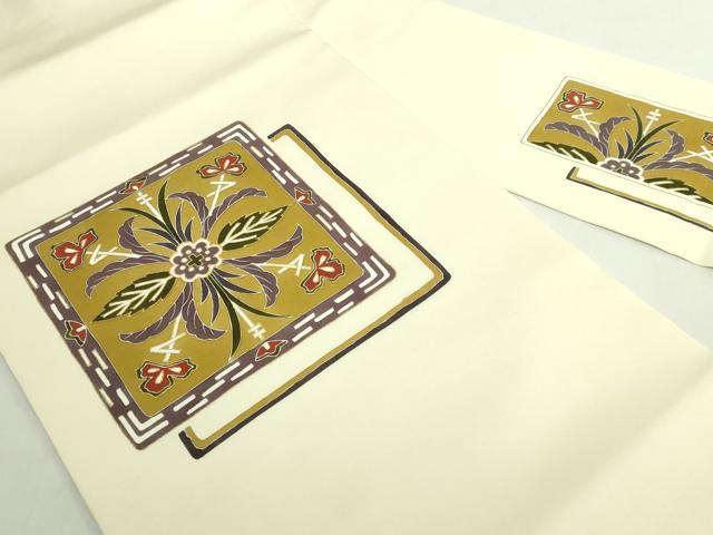 平和屋着物●極上　塩瀬　九寸名古屋帯　駒刺繍　草花文　金彩　逸品　DZAB5082kh6