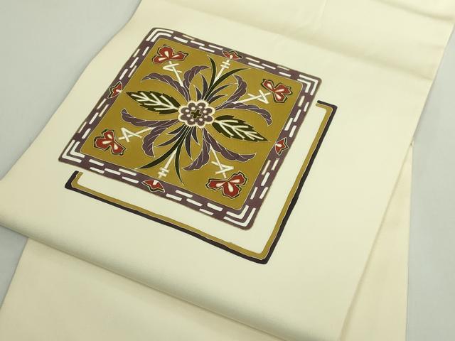平和屋着物●極上　塩瀬　九寸名古屋帯　駒刺繍　草花文　金彩　逸品　DZAB5082kh6