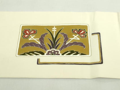 平和屋着物●極上　塩瀬　九寸名古屋帯　駒刺繍　草花文　金彩　逸品　DZAB5082kh6