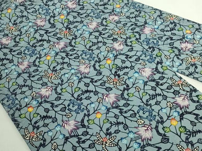 平和屋本店●最高級　城間栄順　本場琉球紅型　九寸名古屋帯　トンボ　蜻蛉　花唐草　湊鼠色地　逸品　DZAB5084kh6