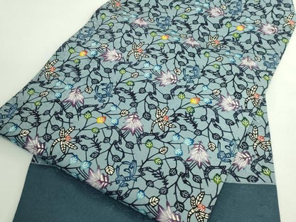 平和屋本店●最高級　城間栄順　本場琉球紅型　九寸名古屋帯　トンボ　蜻蛉　花唐草　湊鼠色地　逸品　DZAB5084kh6
