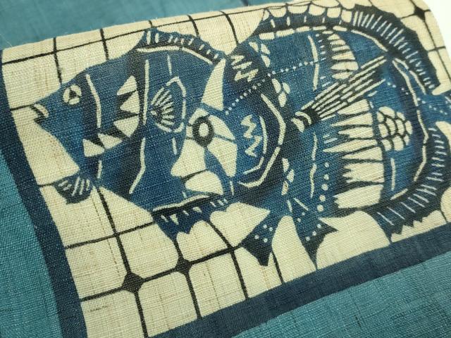 平和屋本店＊極上 夏物 人間国宝 玉那覇有公 本場琉球紅型 九寸開き名古屋帯 魚 麻 逸品 DZAB5087kh6