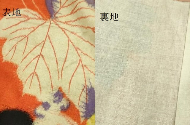 平和屋本店●アンティーク　大正ロマン　長襦袢　袷　南天蔦の葉　逸品　DZAB5096kh6