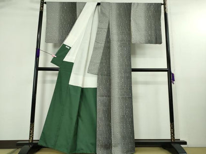 平和屋着物●極上　伝統工芸士　七代目　吉澤与市　赤城紬　杢目絞り　間道　証紙付き　逸品　DZAB5106kh6