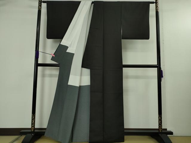 平和屋着物●極上　お召　黒地　逸品　DZAB5110kh6