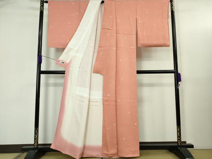 平和屋本店●極上　創業460年・千總　小紋　吹寄せ文　珊瑚朱色地　金彩　鬼しぼ縮緬　反端付き　逸品　DZAB5111kh6