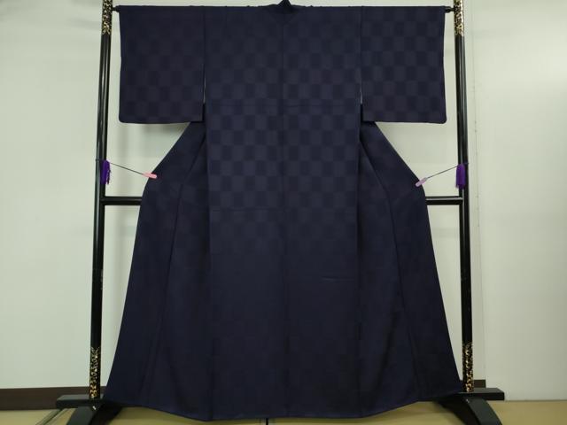 平和屋着物●極上　藍造り国選定無形文化財　藍師・佐藤昭人　阿波本藍染　色無地　市松地紋　認定証付き　逸品　DZAB5114kh6
