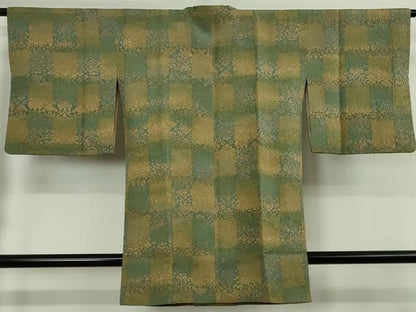平和屋着物∞極上　道行コート　ロング丈　ふくれ織　市松　向かい鳥花唐草文　逸品　DZAB5121kh6