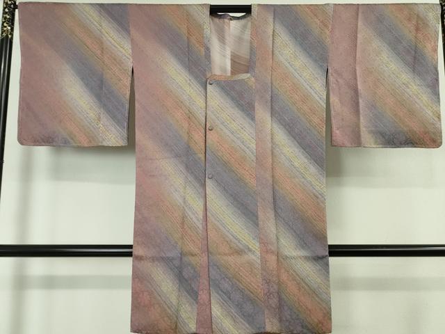 平和屋着物∞極上　染色家 岩浅公展　道行コート　ロング丈　花斜線文　暈し染め　反端付き　逸品　未使用　DZAB5122kh6