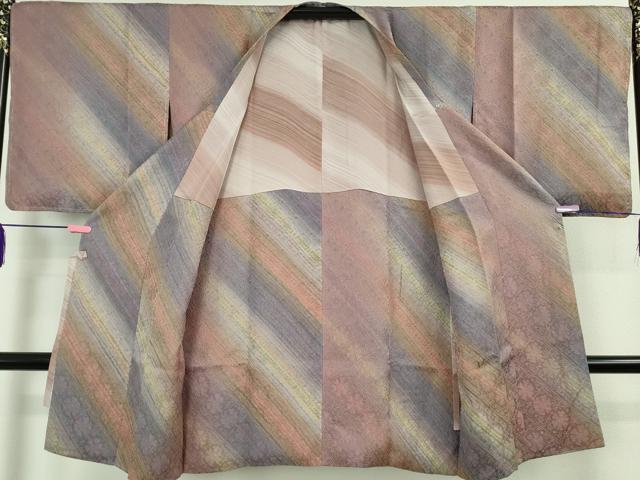 平和屋着物∞極上　染色家 岩浅公展　道行コート　ロング丈　花斜線文　暈し染め　反端付き　逸品　未使用　DZAB5122kh6