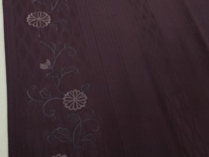 平和屋着物∞極上　道行コート　ロング丈　刺繍　菊唐草　立涌地紋　深紫色地　逸品　DZAB5134kh6