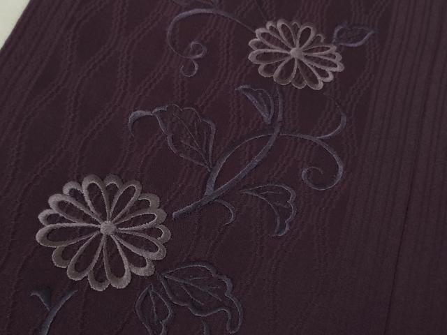 平和屋着物∞極上　道行コート　ロング丈　刺繍　菊唐草　立涌地紋　深紫色地　逸品　DZAB5134kh6