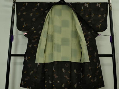 平和屋着物∞極上　国指定重要無形文化財　本場久米島紬　手織　道中着　ロング丈　逸品　DZAB5135kh6