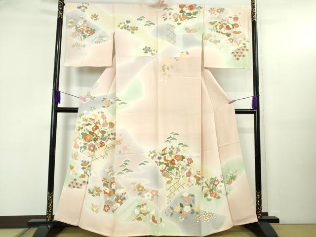 平和屋本店●極上　創業460年・千總　訪問着　駒刺繍　吉祥花文　暈し染め　薄い虹色地　金彩　逸品　DZAB5137kh6