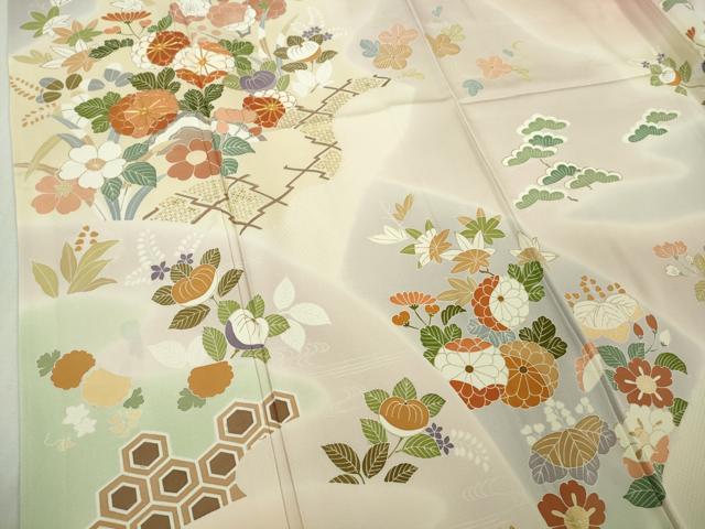 平和屋本店●極上　創業460年・千總　訪問着　駒刺繍　吉祥花文　暈し染め　薄い虹色地　金彩　逸品　DZAB5137kh6