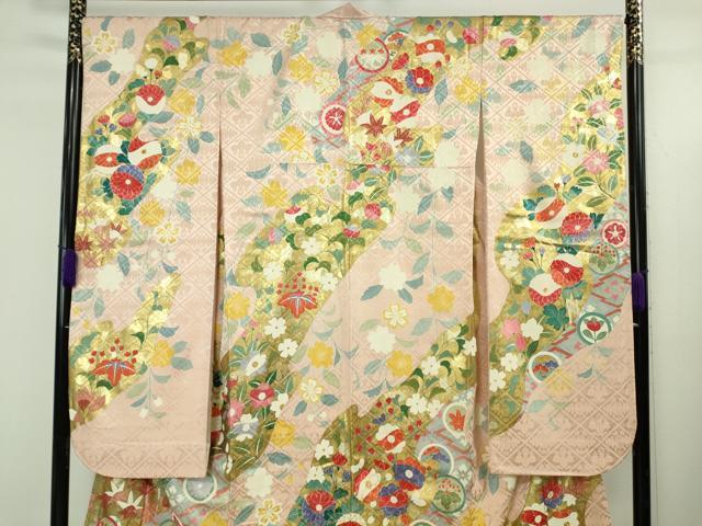 平和屋本店●極上　創業460年・千總　振袖　駒刺繍　吉祥花文　薄い虹色地　金彩　小田急百貨店扱い　逸品　DZAB5138kh6