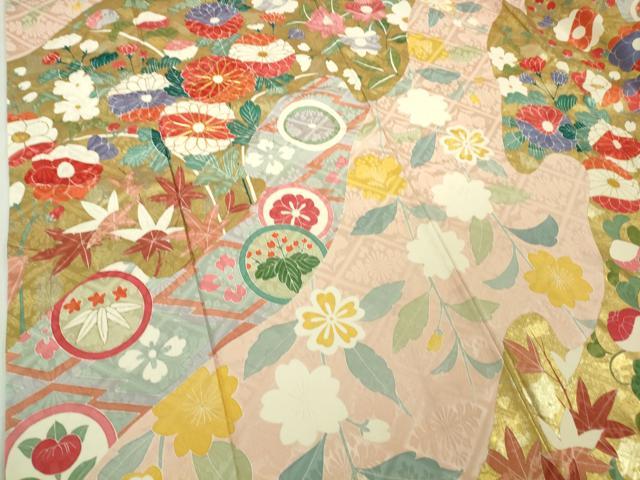 平和屋本店●極上　創業460年・千總　振袖　駒刺繍　吉祥花文　薄い虹色地　金彩　小田急百貨店扱い　逸品　DZAB5138kh6