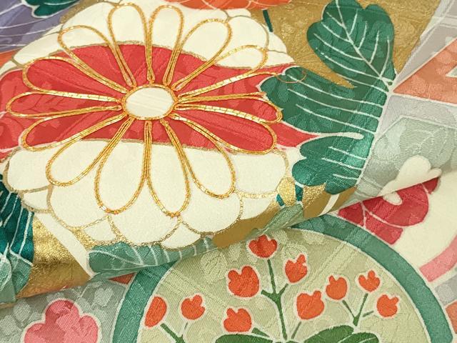 平和屋本店●極上　創業460年・千總　振袖　駒刺繍　吉祥花文　薄い虹色地　金彩　小田急百貨店扱い　逸品　DZAB5138kh6