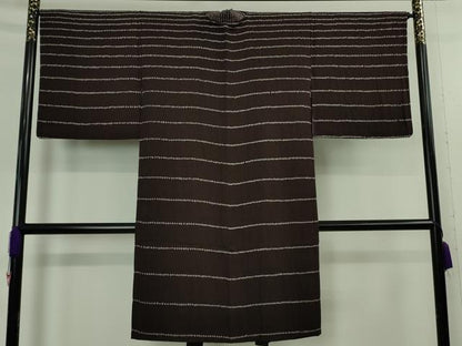 平和屋着物∞極上　長羽織　絞り　横縞　黒紅色地　逸品　DZAB5143kh6