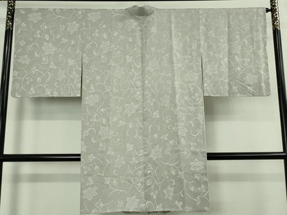 平和屋着物∞極上　道中着　ロング丈　お召地　更紗花唐草文　暁鼠色地　逸品　未使用　DZAB5145kh6