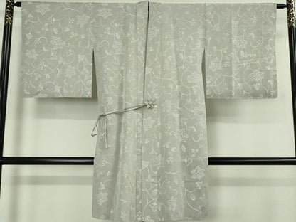 平和屋着物∞極上　道中着　ロング丈　お召地　更紗花唐草文　暁鼠色地　逸品　未使用　DZAB5145kh6
