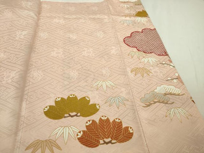 平和屋本店●極上　振袖・長襦袢(無双仕立て)セット　駒刺繍　雲取り松花文　金彩　逸品　DZAB5151kh6