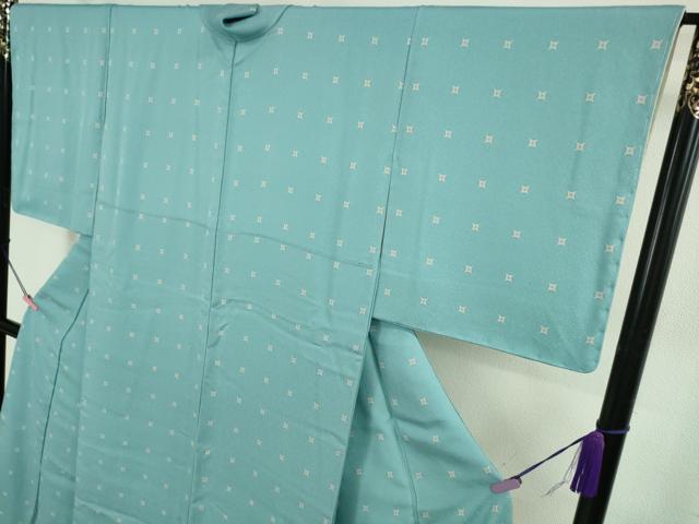 平和屋着物●極上　付下げ小紋　薔薇　菱文　勿忘草色地　反端付き　逸品　未使用　DZAB5156kh6
