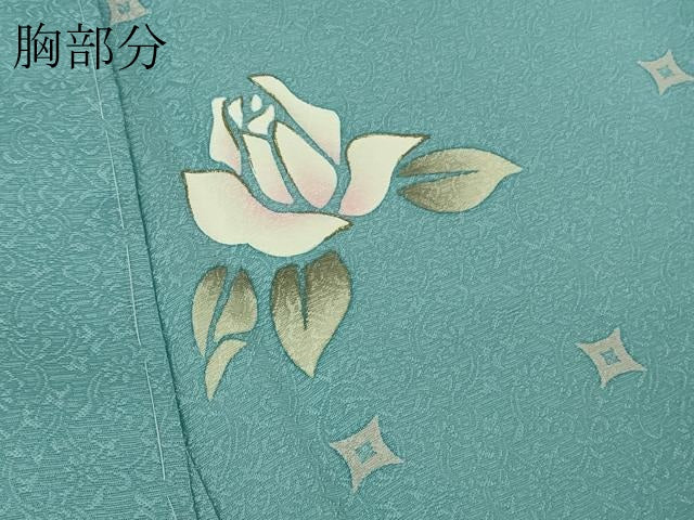 平和屋着物●極上　付下げ小紋　薔薇　菱文　勿忘草色地　反端付き　逸品　未使用　DZAB5156kh6