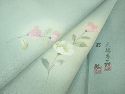 平和屋着物●極上　草木染作家　大場きみ　小紋　手描き　彩映　白藍色地　暈し染め　逸品　未使用　DZAB5157kh6
