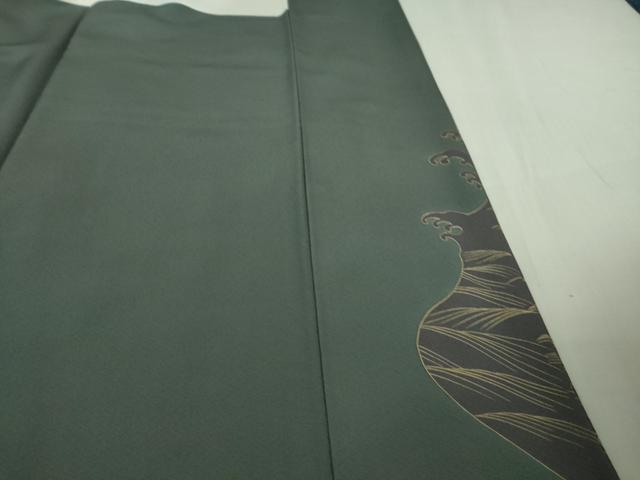 平和屋着物●極上　訪問着　友禅　吉祥花風景　藍墨茶色地　暈し染め　逸品　DZAB5159kh6