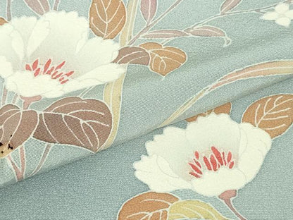平和屋着物●極上　京加賀友禅　百貫達雄　訪問着　草花文　パウダーブルー色地　暈し染め　逸品　DZAB5163kh6